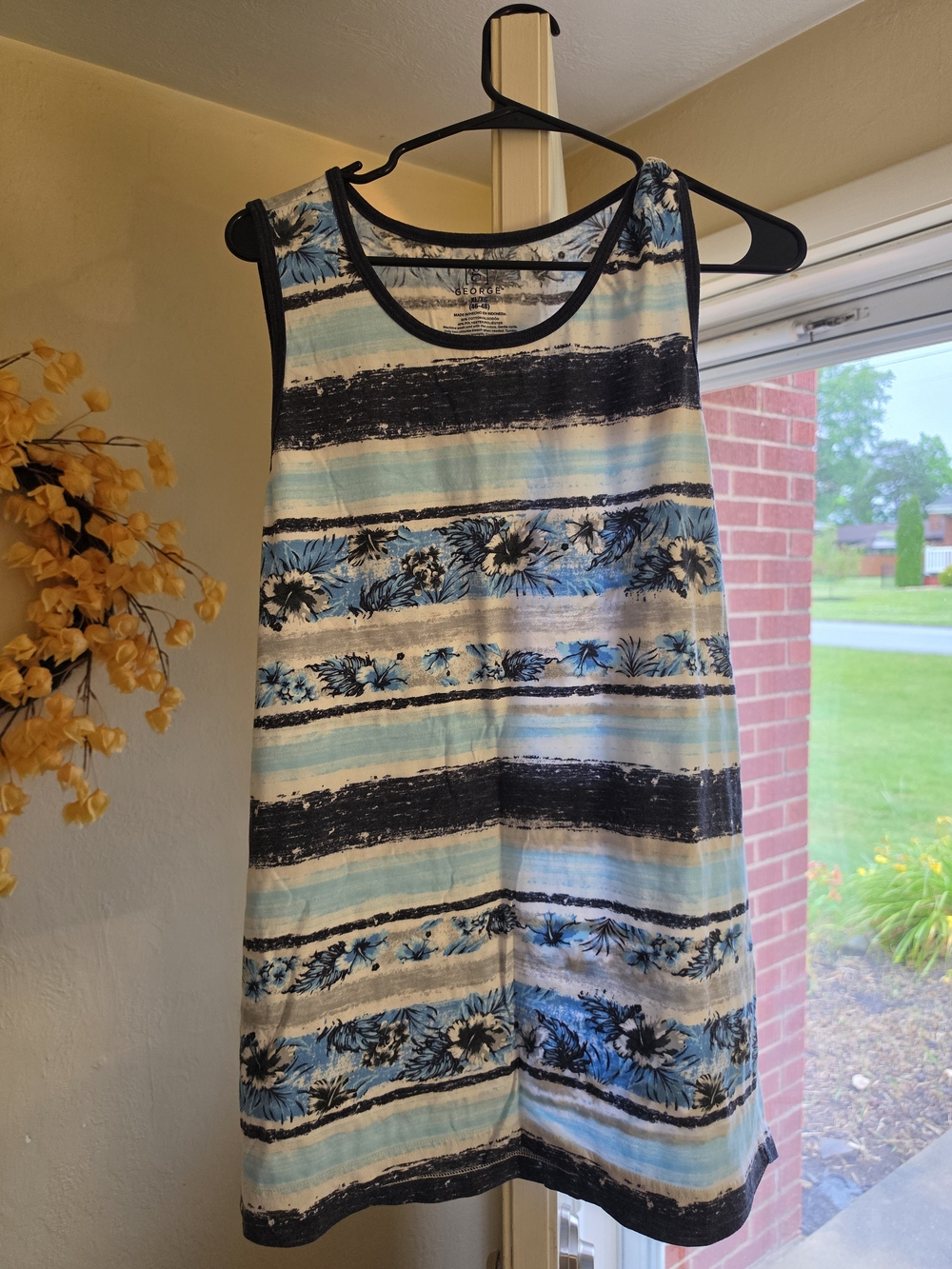 George Blue, Black & White Striped Floral Tank